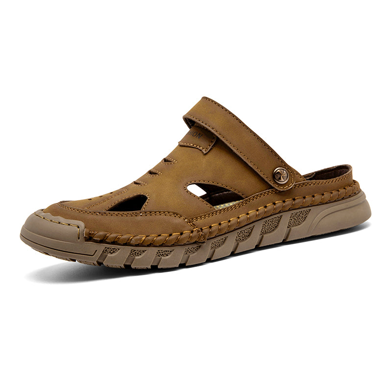 (⏰Limited Time Sale 53% OFF 🔥)Men's Premium Leather Orthopedic Sandals Handcrafted Full-Grain Leather-Closed Toe, Arch Support, Anti-Slip, Shock-Absorbing, Suitable for Riding, Gardening, Daily Errands-tidenox