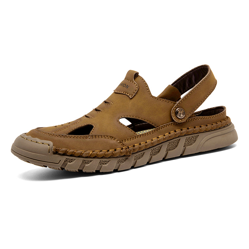 (⏰Limited Time Sale 53% OFF 🔥)Men's Premium Leather Orthopedic Sandals Handcrafted Full-Grain Leather-Closed Toe, Arch Support, Anti-Slip, Shock-Absorbing, Suitable for Riding, Gardening, Daily Errands-tidenox
