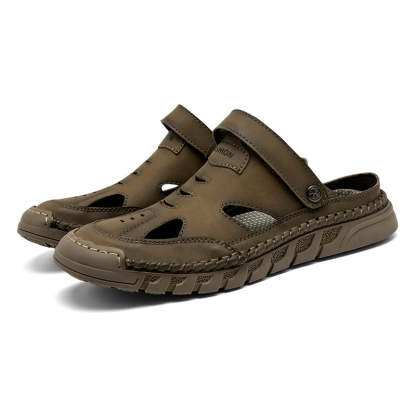 (⏰Limited Time Sale 53% OFF 🔥)Men's Premium Leather Orthopedic Sandals Handcrafted Full-Grain Leather-Closed Toe, Arch Support, Anti-Slip, Shock-Absorbing, Suitable for Riding, Gardening, Daily Errands