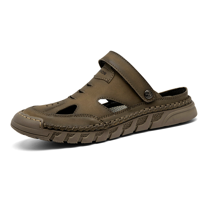 (⏰Limited Time Sale 53% OFF 🔥)Men's Premium Leather Orthopedic Sandals Handcrafted Full-Grain Leather-Closed Toe, Arch Support, Anti-Slip, Shock-Absorbing, Suitable for Riding, Gardening, Daily Errands-tidenox
