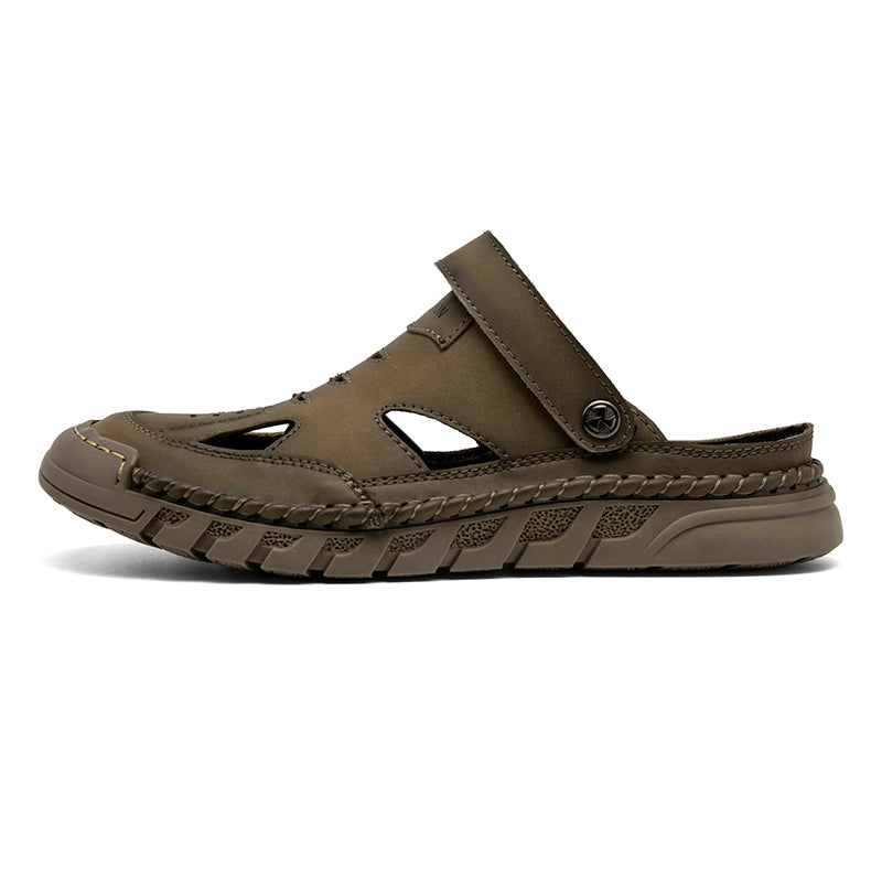(⏰Limited Time Sale 53% OFF 🔥)Men's Premium Leather Orthopedic Sandals Handcrafted Full-Grain Leather-Closed Toe, Arch Support, Anti-Slip, Shock-Absorbing, Suitable for Riding, Gardening, Daily Errands-tidenox