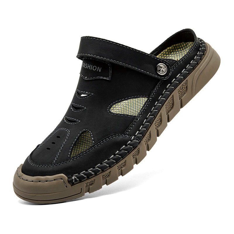 (⏰Limited Time Sale 53% OFF 🔥)Men's Premium Leather Orthopedic Sandals Handcrafted Full-Grain Leather-Closed Toe, Arch Support, Anti-Slip, Shock-Absorbing, Suitable for Riding, Gardening, Daily Errands-tidenox
