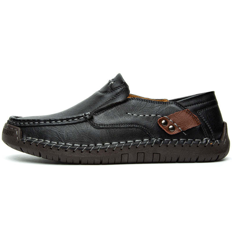 🐂 Men's calf leather casual shoes 👞 Hand-stitched, easy to put on and take off ✅ Arch support, pain relief - comfortable walking-tidenox