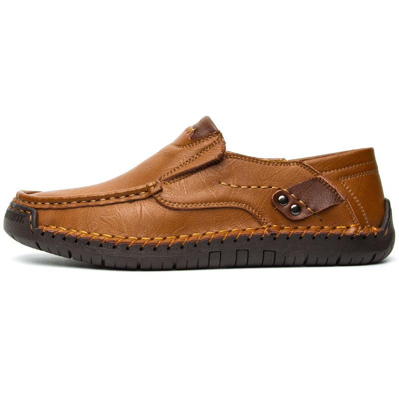 🐂 Men's calf leather casual shoes 👞 Hand-stitched, easy to put on and take off ✅ Arch support, pain relief - comfortable walking-tidenox
