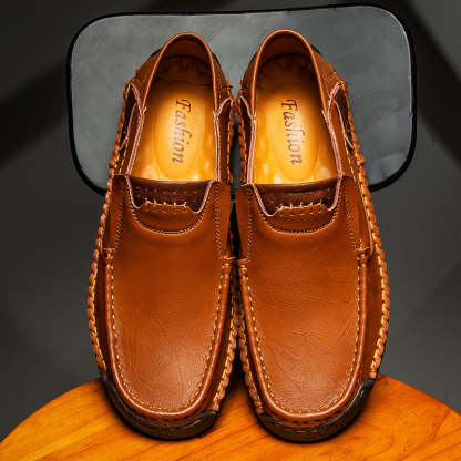 🐂 Men's calf leather casual shoes 👞 Hand-stitched, easy to put on and take off ✅ Arch support, pain relief - comfortable walking-tidenox