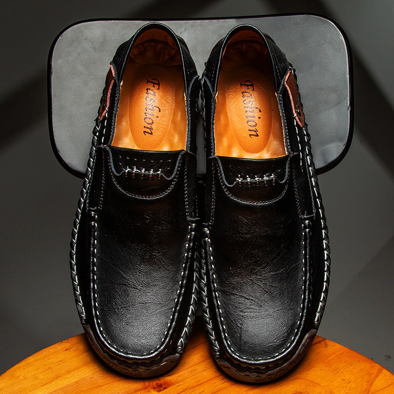 🐂 Men's calf leather casual shoes 👞 Hand-stitched, easy to put on and take off ✅ Arch support, pain relief - comfortable walking-tidenox
