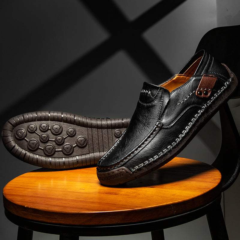 🐂 Men's calf leather casual shoes 👞 Hand-stitched, easy to put on and take off ✅ Arch support, pain relief - comfortable walking-tidenox
