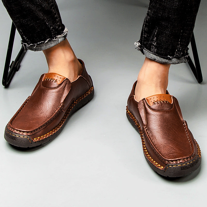 🐂 Men's calf leather casual shoes 👞 Hand-stitched, easy to put on and take off ✅ Arch support, pain relief - comfortable walking-tidenox