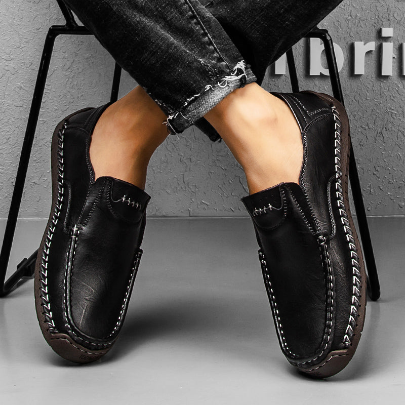 🐂 Men's calf leather casual shoes 👞 Hand-stitched, easy to put on and take off ✅ Arch support, pain relief - comfortable walking-tidenox