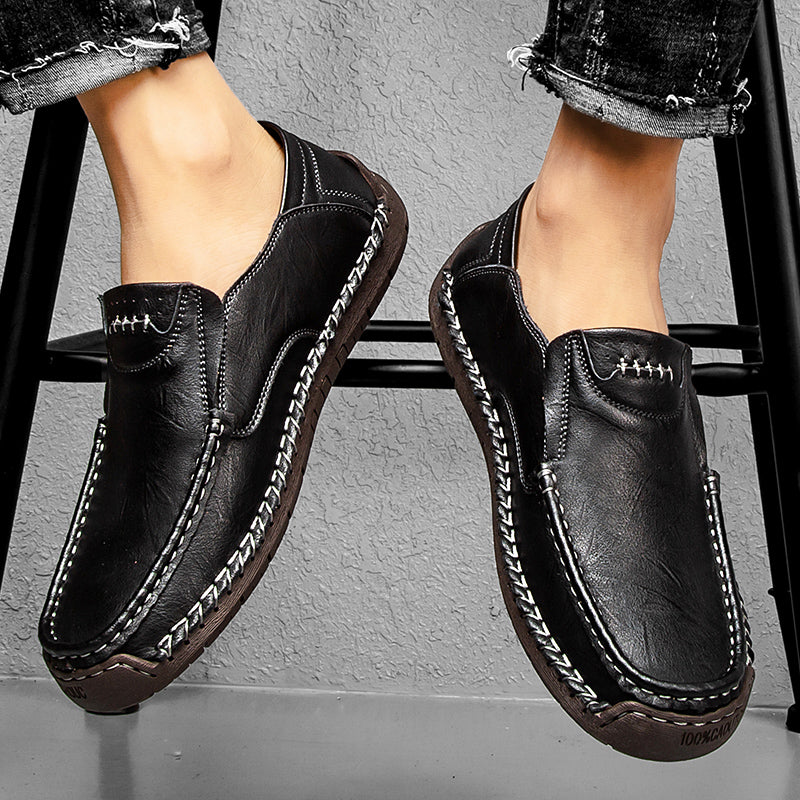 🐂 Men's calf leather casual shoes 👞 Hand-stitched, easy to put on and take off ✅ Arch support, pain relief - comfortable walking-tidenox