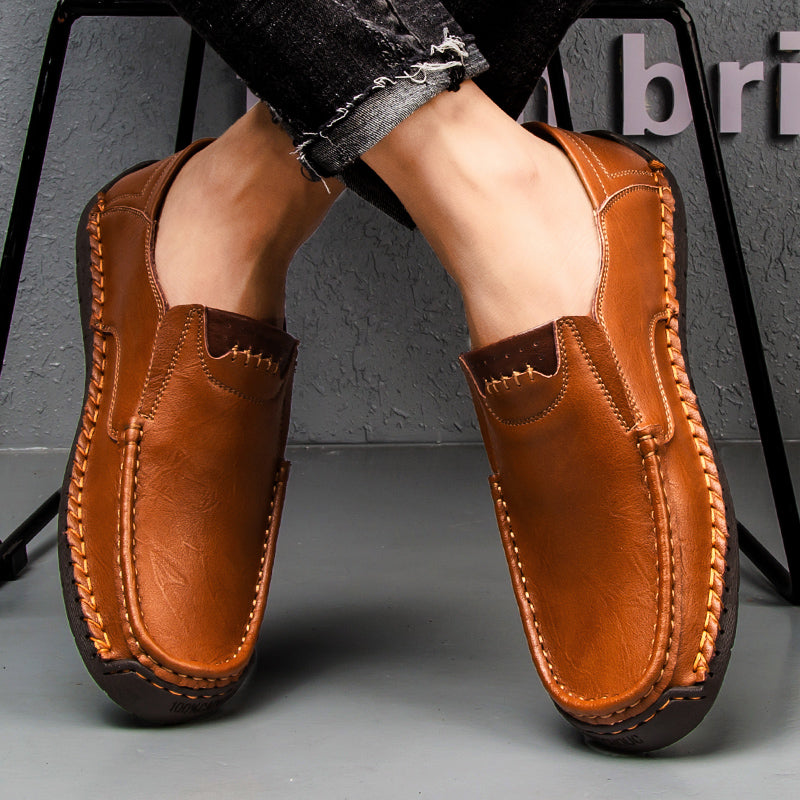🐂 Men's calf leather casual shoes 👞 Hand-stitched, easy to put on and take off ✅ Arch support, pain relief - comfortable walking-tidenox