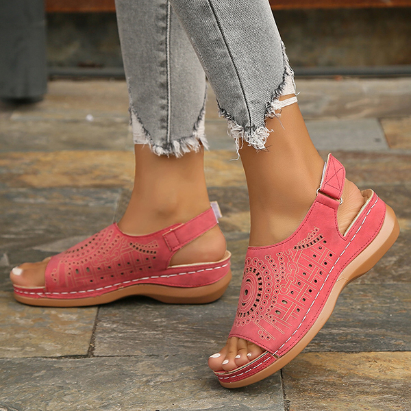 LAST DAY 50% OFF-Womens Casual Peep Toe Hollow Out  Wedges Arch Support Sandals-tidenox