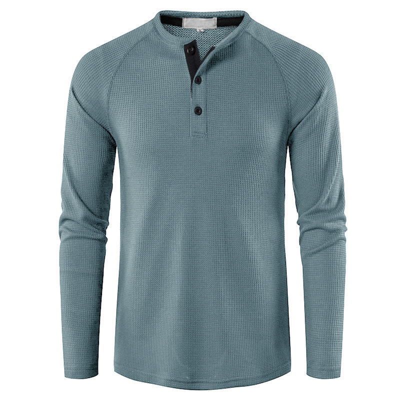 Men's Lightweight Henley Collarless Plain Crew Neck Shirt-tidenox