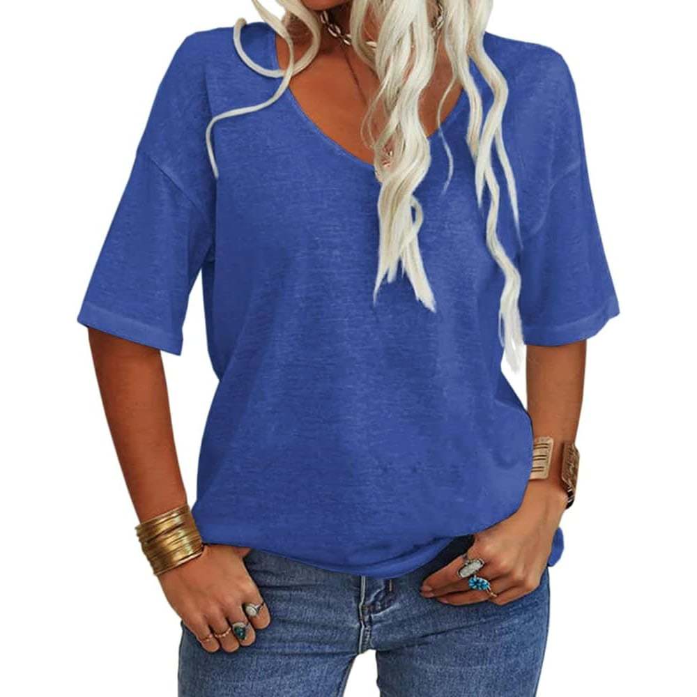 Women's Solid Color V-Neck T-shirt(Buy More Save More)-tidenox