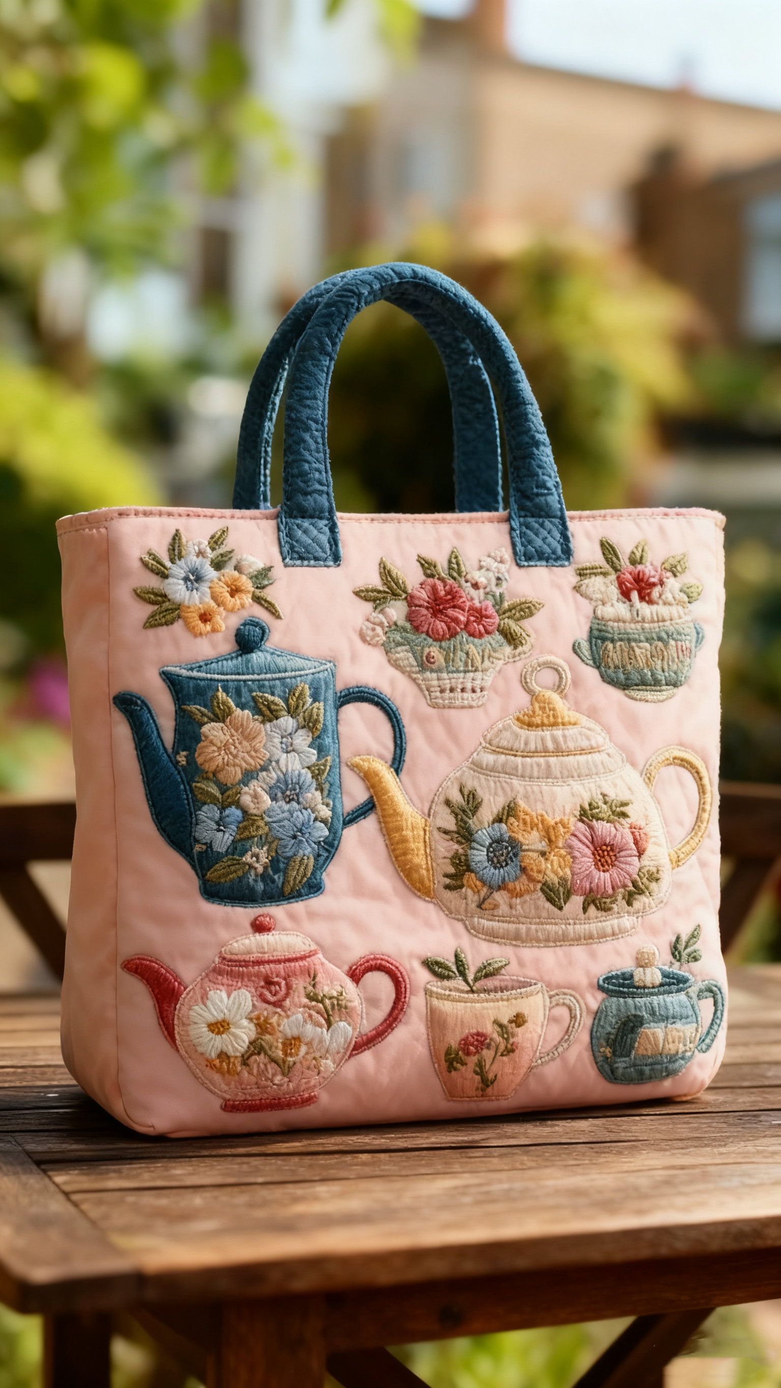 Floral Teapot Quilted Tote Bag 1024-tidenox