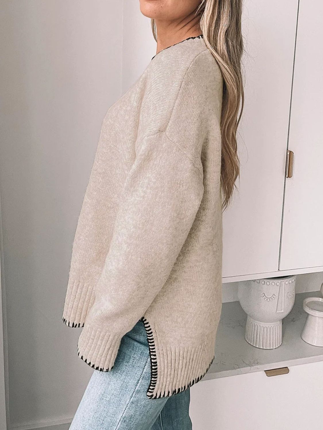 Round Neck Long Sleeve Sweater-tidenox