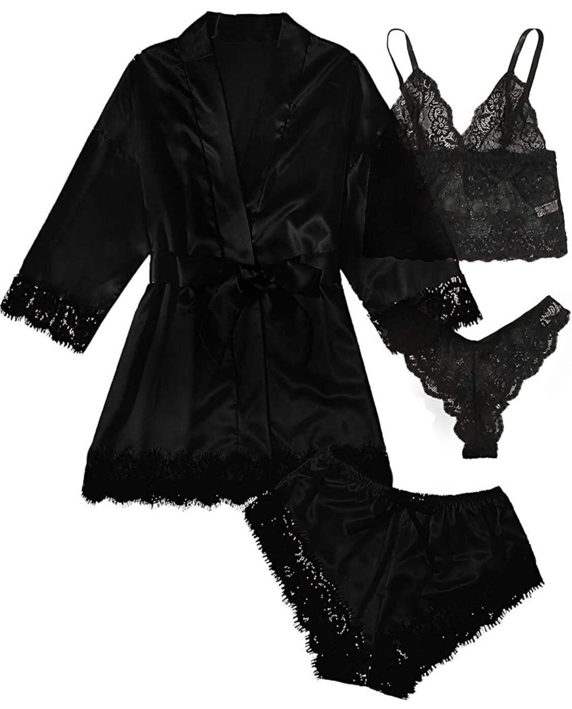 🔥Valentine's Day 4 sets of lace satin sling pajamas set🌹-tidenox