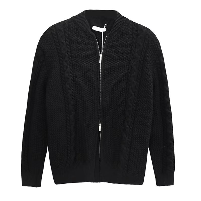 Men's Solid Color Leisure Long Sleeved Knit Sweater Cardigan-tidenox