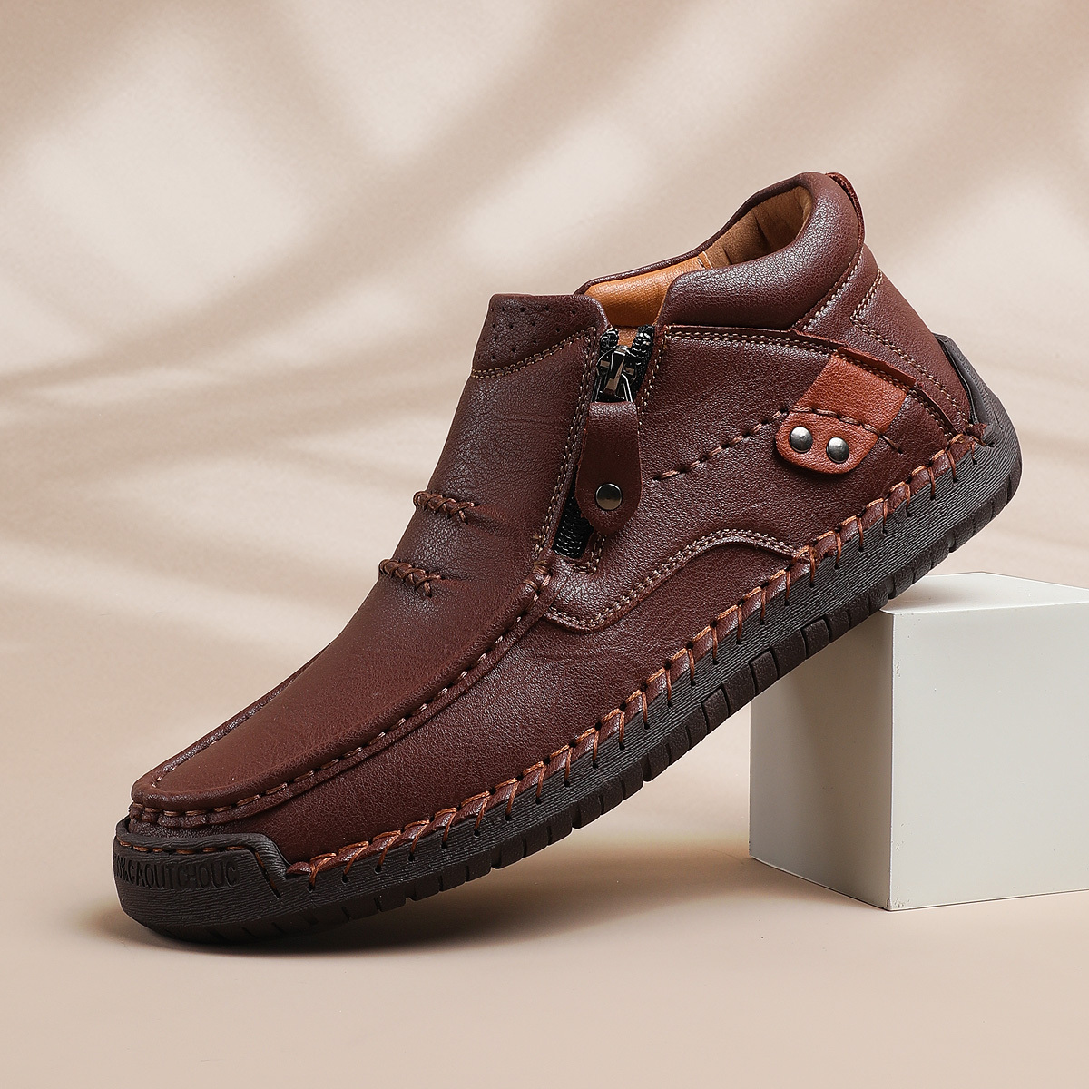 ⏰Limited Time Sale 70% OFF-Men’s Handmade Premium Leather Slip-On Driving Boots – Wide Toe, Arch Support, Waterproof