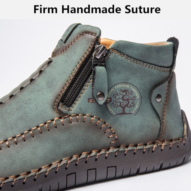 Zipper Plush Ankle Leather Orthopedic Shoes For Men Nonslip Boots-tidenox