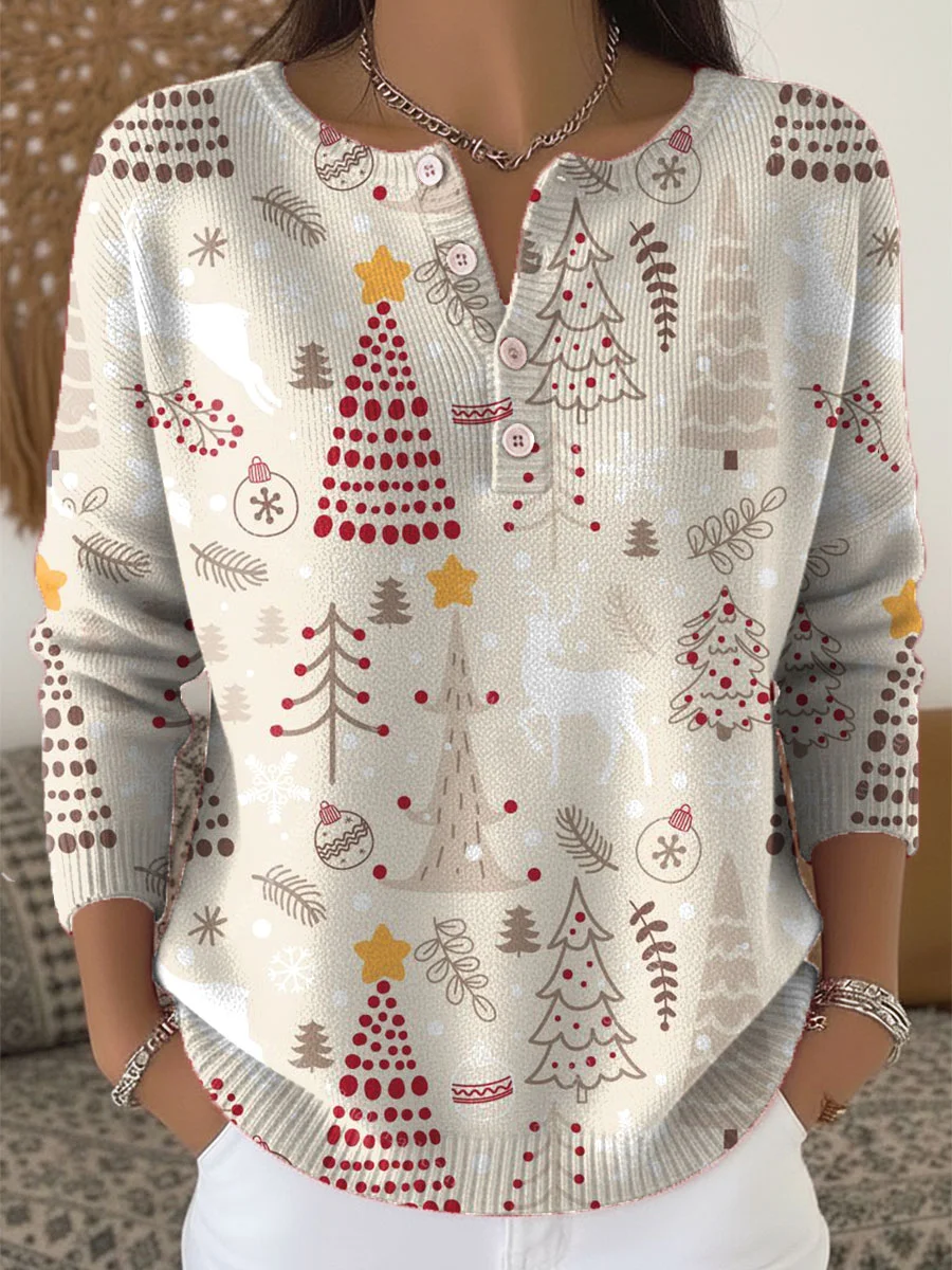 [Copy]Women's Christmas Tree Art Print Buttoned Cardigan Sweater