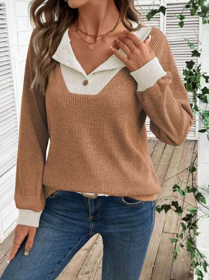 Ribbed Knit Two-Tone Top-tidenox