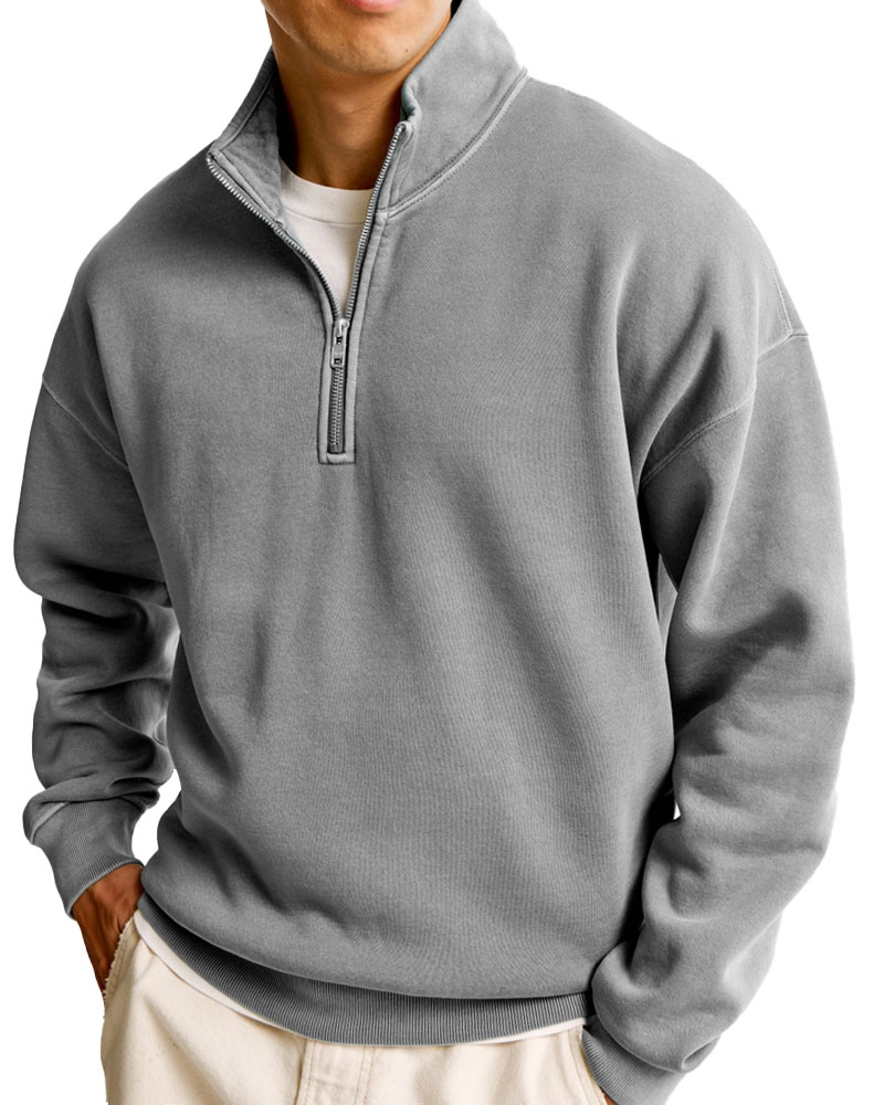 Men's Fashionable Casual Half-Zip Stand Collar Long-Sleeved Sweatshirt-tidenox