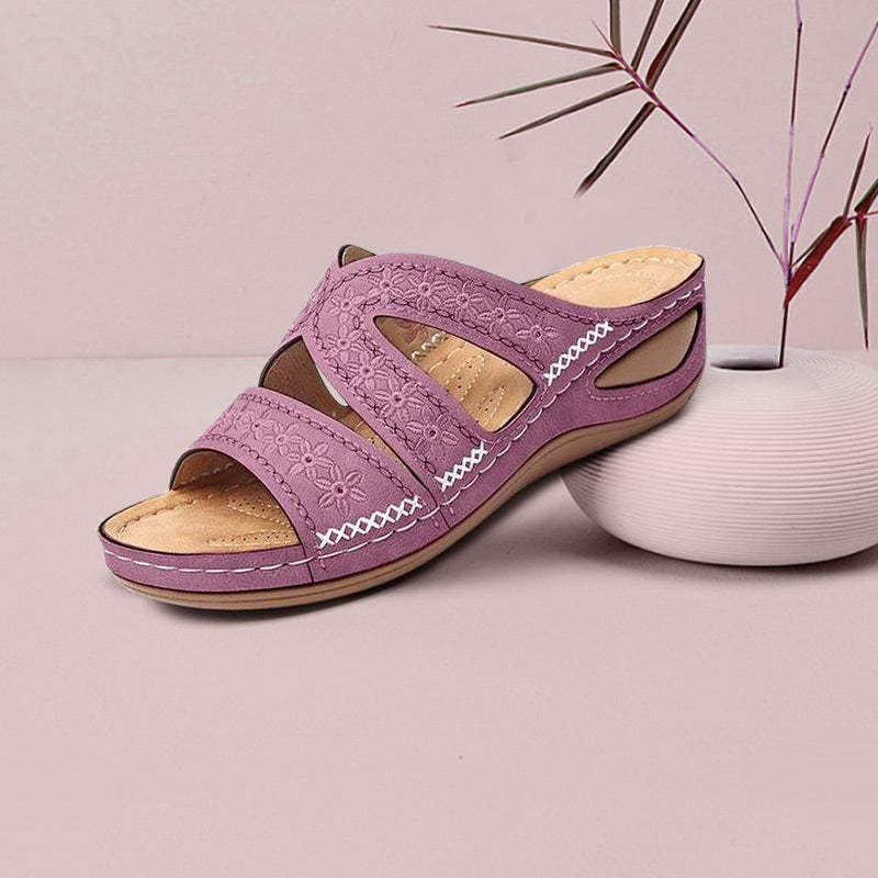Women's Casual Slope With Embroidered Slippers-tidenox