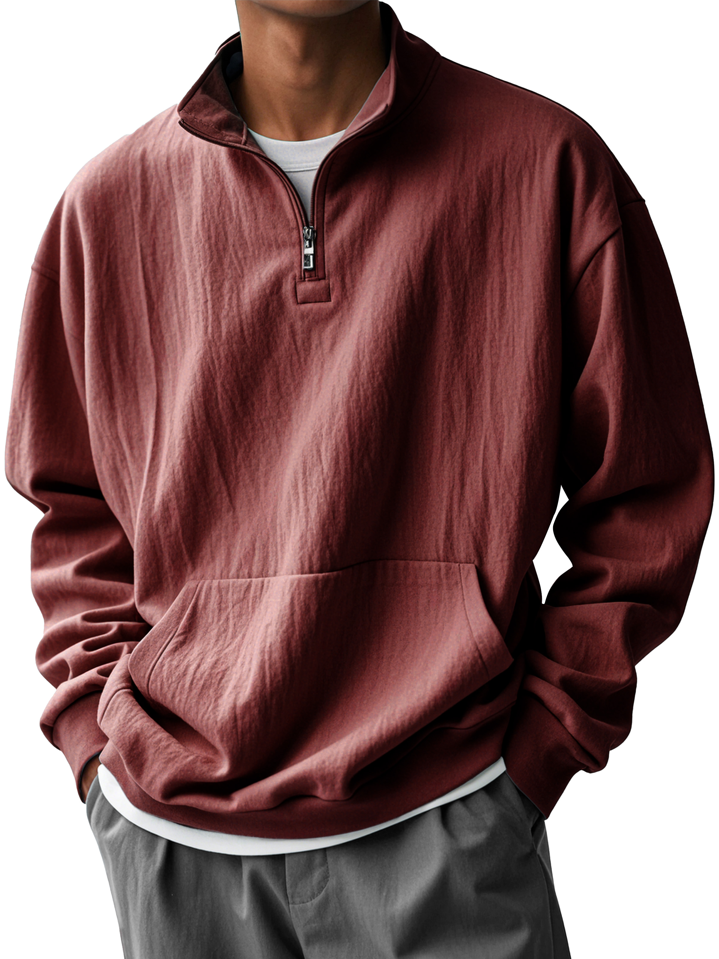 Men's Fashionable Half-Zip Pocket Stand Collar Sweatshirt-tidenox
