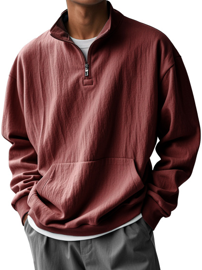 Men's Fashionable Half-Zip Pocket Stand Collar Sweatshirt-tidenox