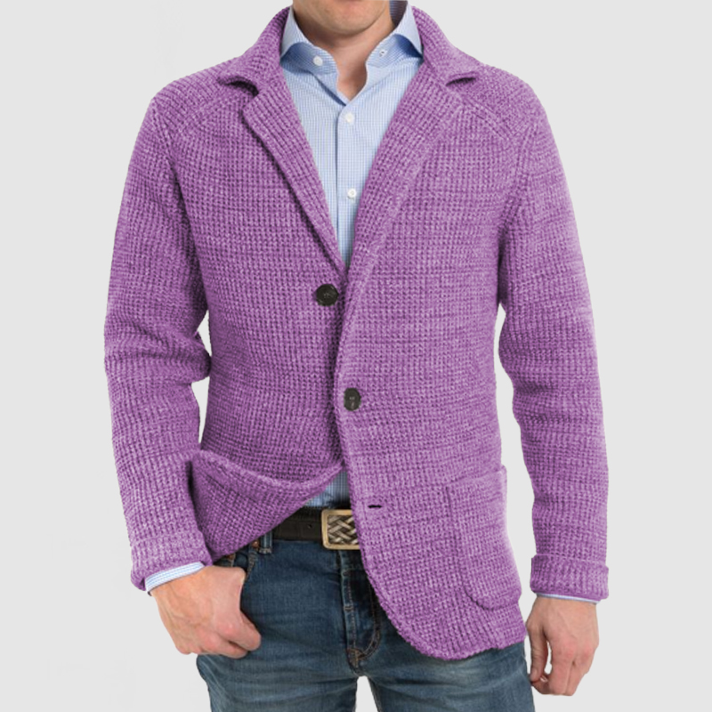 Men's Elegant Lapel Pocket Long Sleeve Knit Jacket-tidenox