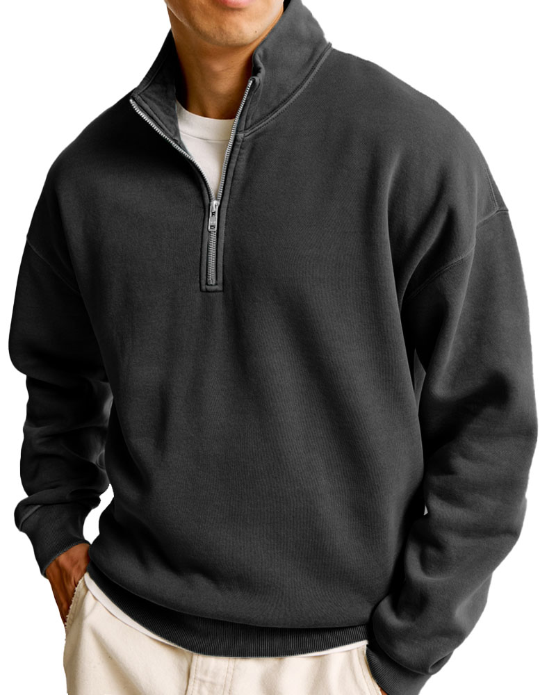 Men's Fashionable Casual Half-Zip Stand Collar Long-Sleeved Sweatshirt-tidenox