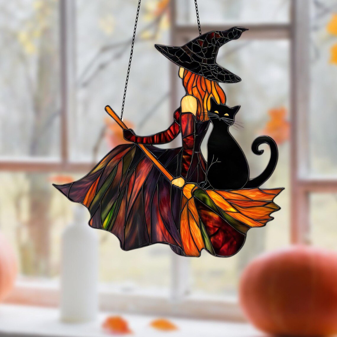 🧙‍♀️The Elegant Witch and Her Black Cat Suncatcher 🐈‍⬛🔮