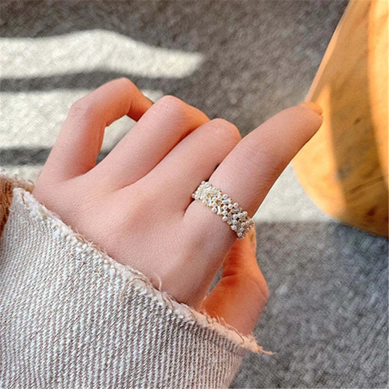 Elegant Adjustable Pearl Ring-tidenox