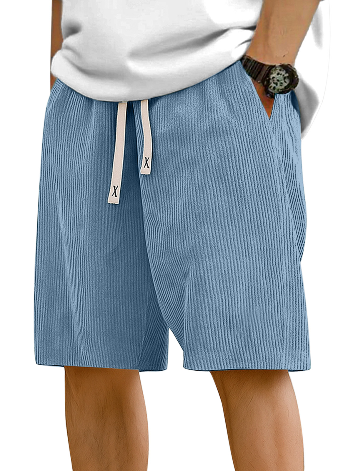 Men's Simple Solid Color Corduroy Casual Shorts-tidenox