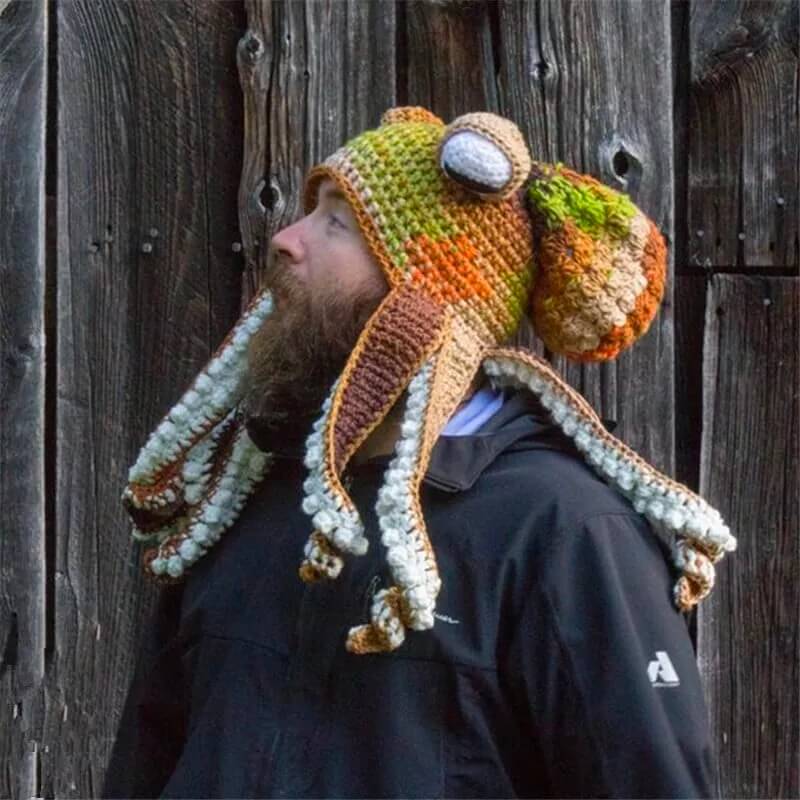 Octopus Pattern Color Block Knitted Hat-tidenox