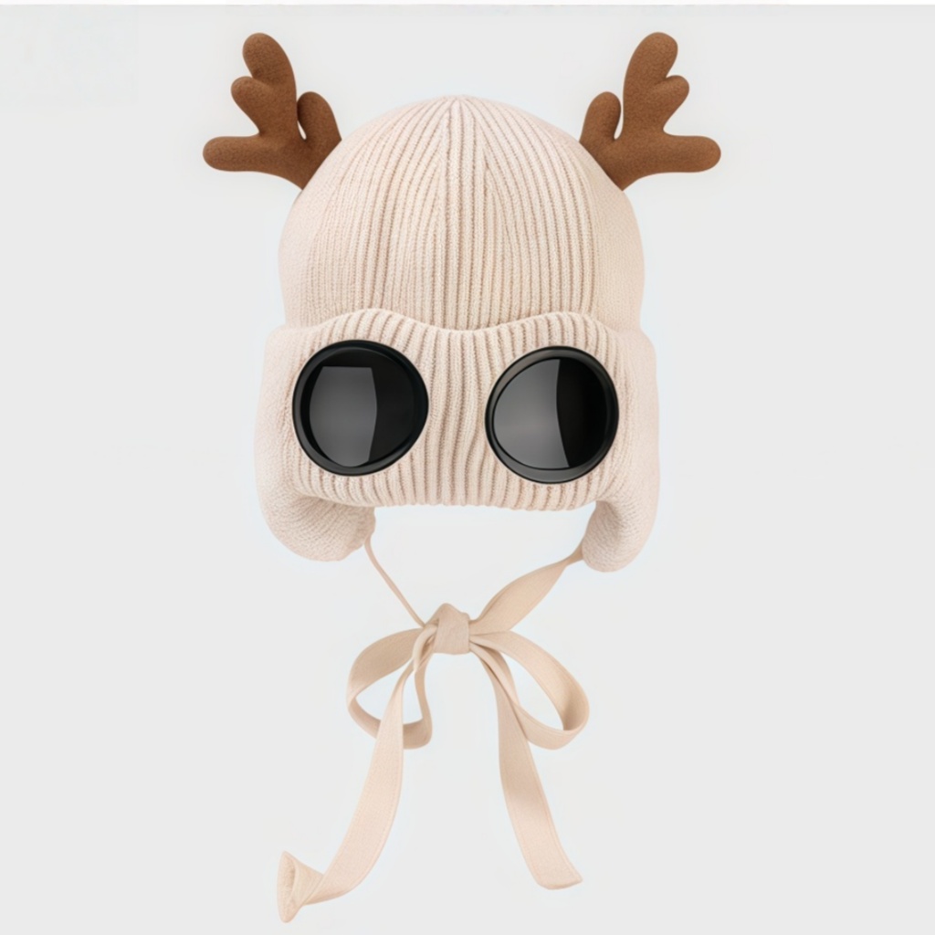🔥🦋 Winter Knitted Deer Antler Aviator Hat with Goggles-tidenox