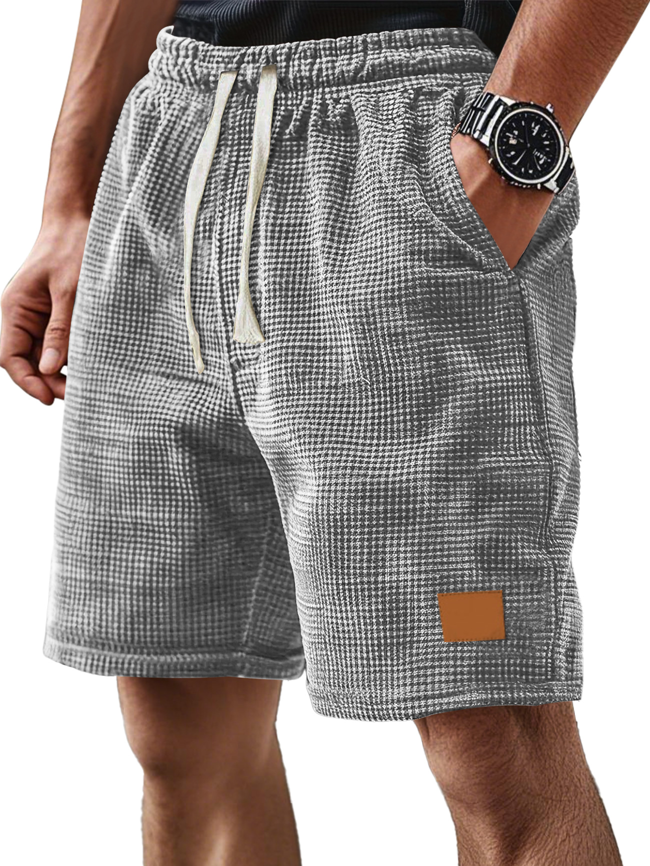 Men's Everyday Corduroy Waffle Casual Loose Drawstring Comfort Shorts-tidenox