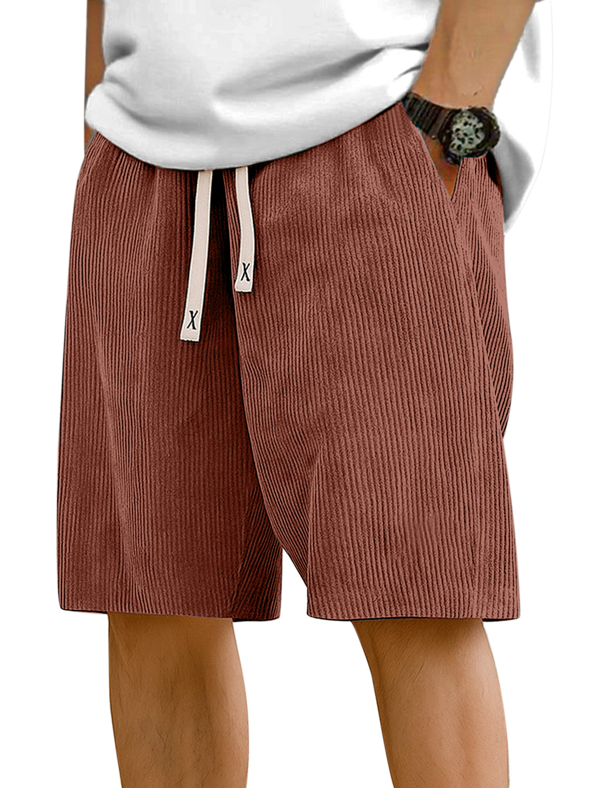 Men's Simple Solid Color Corduroy Casual Shorts-tidenox
