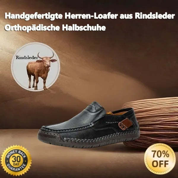🐂 Men's calf leather casual shoes 👞 Hand-stitched, easy to put on and take off ✅ Arch support, pain relief - comfortable walking-tidenox