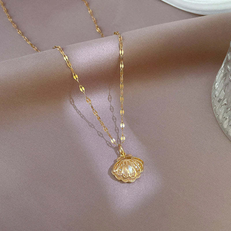 Timeless Mermaid-Inspired Shell & Pearl Pendant Necklace-tidenox