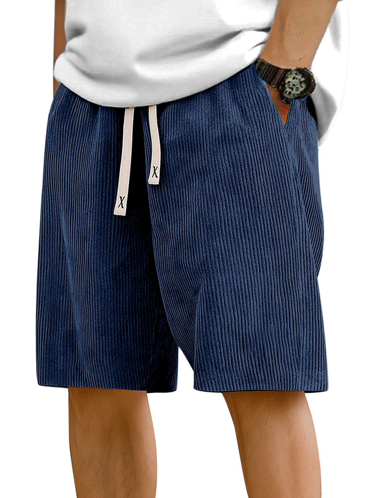 Men's Simple Solid Color Corduroy Casual Shorts-tidenox