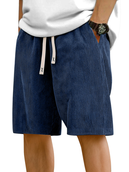 Men's Simple Solid Color Corduroy Casual Shorts-tidenox