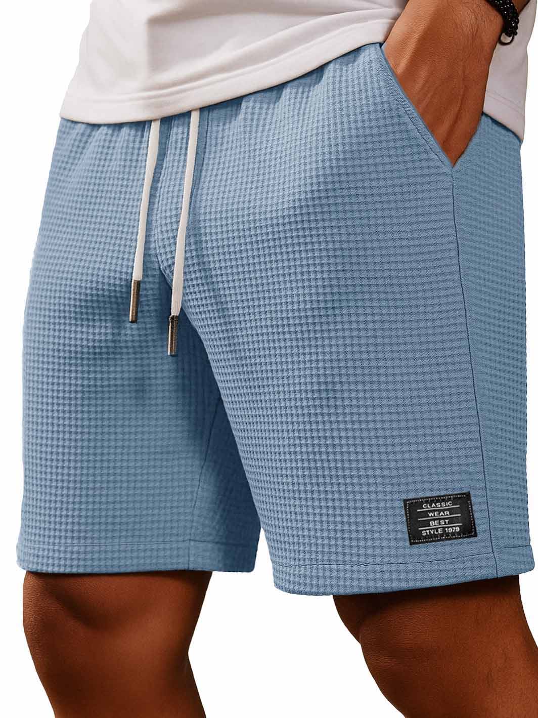 Men's Fashion Everyday Casual Waffle Fabric Embroidered Logo Pocket Shorts-tidenox