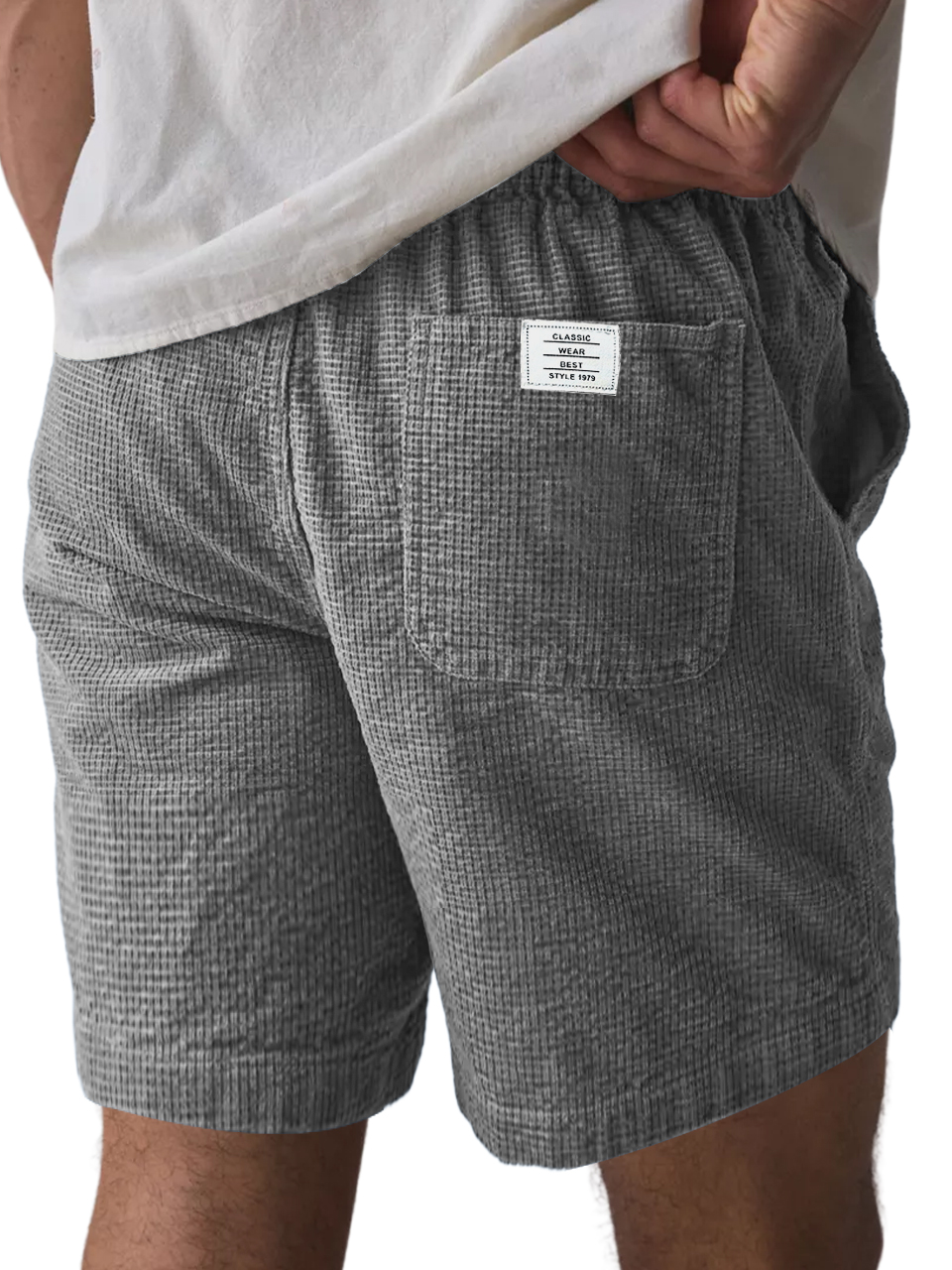 Men's Everyday Waffle Pocket Logo Solid Shorts-tidenox