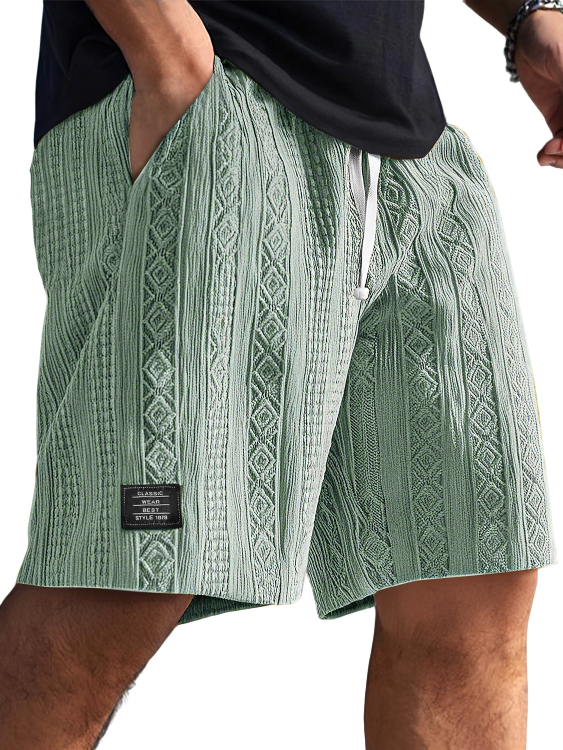 Men's Daily Jacquard Texture Embroidered Logo Casual Comfort Shorts-tidenox