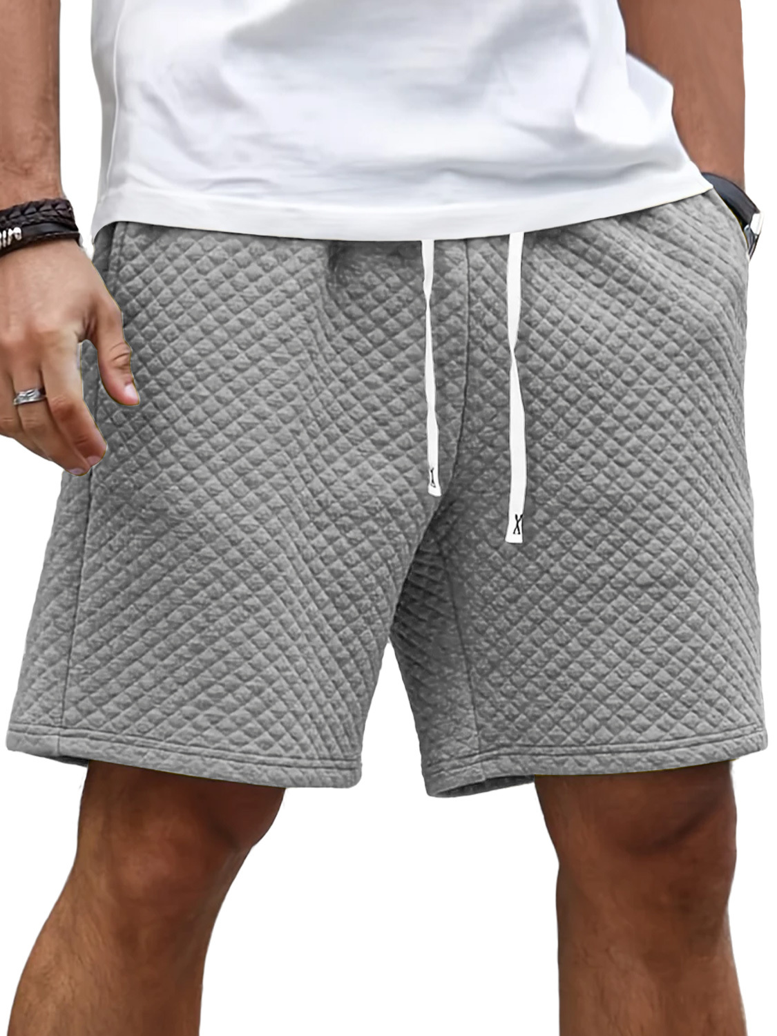 Men's Daily Diamond Elastic Waist Casual Shorts-tidenox