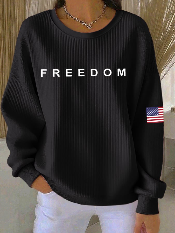 Women's Freedom American Flag Print Sweatshirt-tidenox