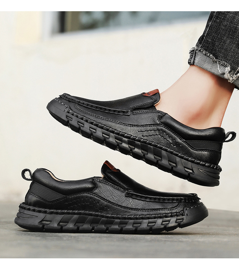 Men's Casual Leather Split Flat Loafers-tidenox