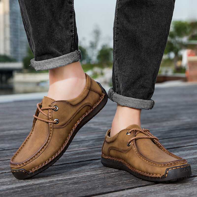 ORNGMALL New Spring Formal Shoes for Men Luxury Brand Men Shoes Fashion Casual Shoes Lace-Up Men Leather Shoes Leather Flat Shoes Big Size 38-48